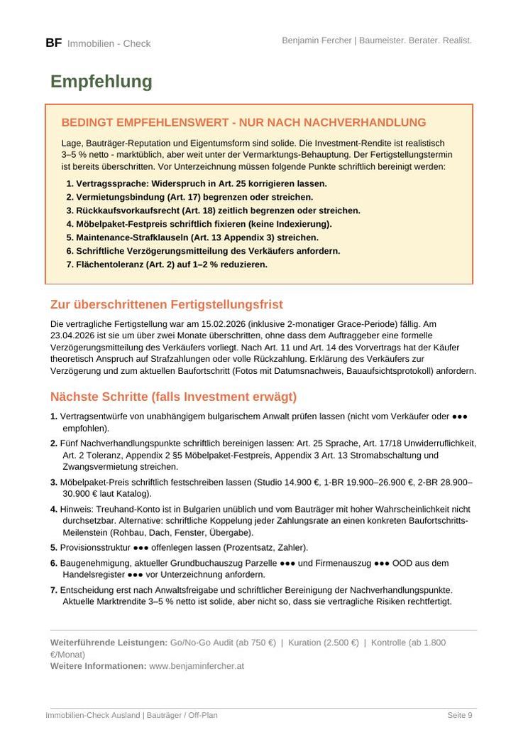 Beispielseite Handlungsempfehlung